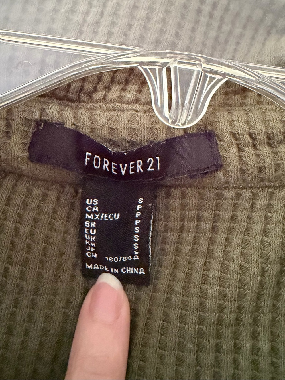 Forever 21 Olive Green Ribbed Cropped Hoodie Cardigan - Picture 2 of 4